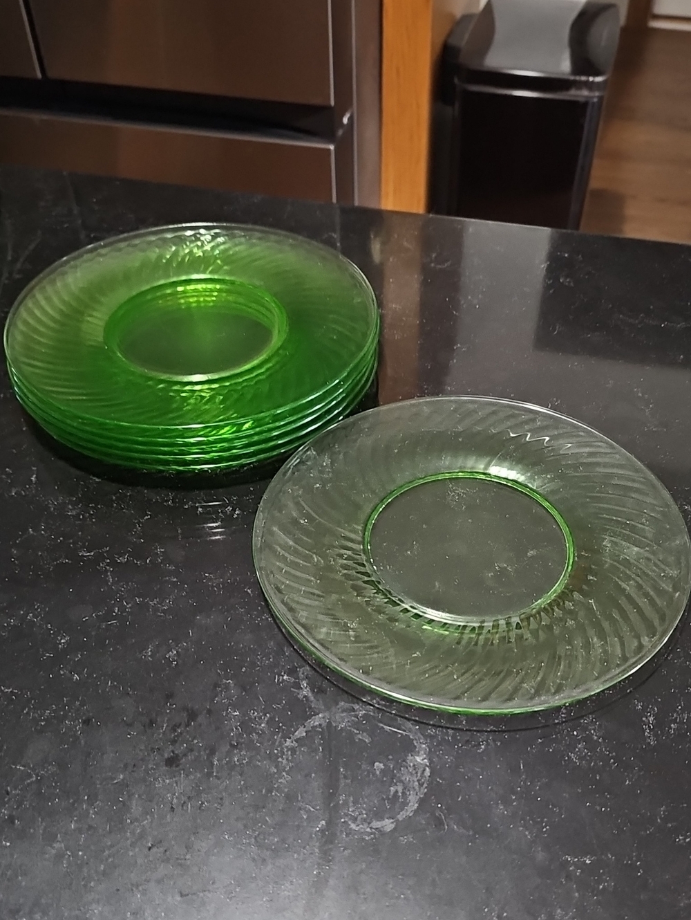 Vintage Green Depression Luncheon Plates - Set of 6
